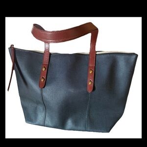 Fossil Jayda Black Brown Vegan Leather Large Tote Shoulder Bag